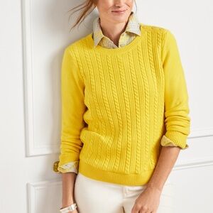 Talbots Yellow Cable Knit Sweater Classic preppy heritage timeless S NWT